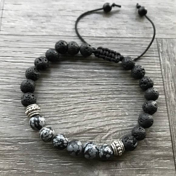 Men or women macrame lava rock & obsidian - Picture 4 of 8